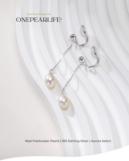 Nola – AAA Quality Natural Freshwater Oval Pearl Tassel Clip-On & Threader Earrings | 7–7.5mm | 925 Sterling Silver