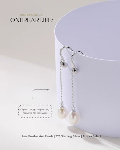 Nola – AAA Quality Natural Freshwater Oval Pearl Tassel Clip-On & Threader Earrings | 7–7.5mm | 925 Sterling Silver
