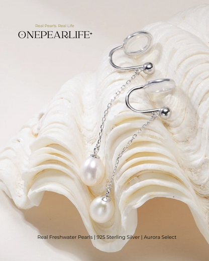 Nola – AAA Quality Natural Freshwater Oval Pearl Tassel Clip-On & Threader Earrings | 7–7.5mm | 925 Sterling Silver