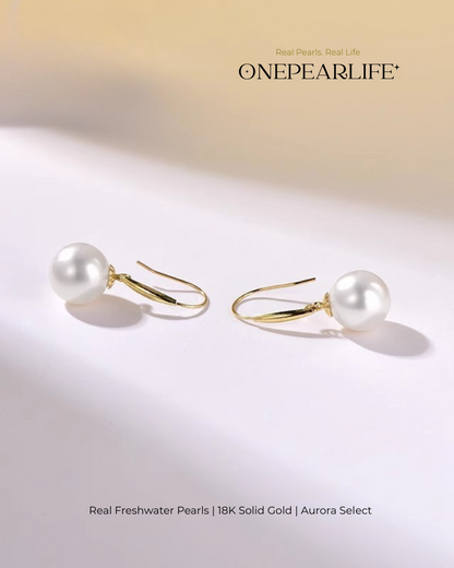 Nora – AAA Quality Natural Freshwater White Pearl Hook Earrings | 7–7.5mm | 18K Gold