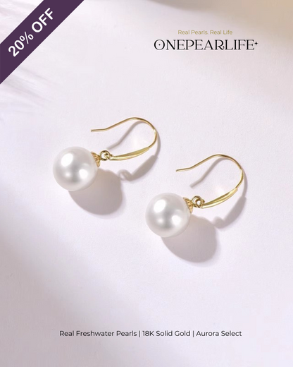 Nora – AAA Quality Natural Freshwater White Pearl Hook Earrings | 7–7.5mm | 18K Gold