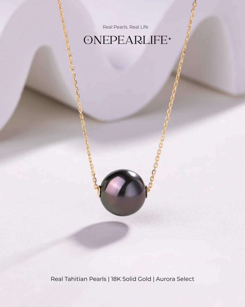 Obsidiana – Natural Tahitian Black Pearl Round Pendant Necklace | 18K Gold | 9–9.5mm