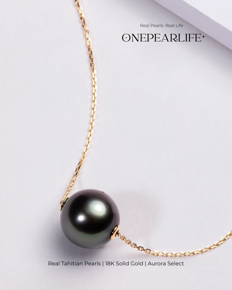 Obsidiana – Natural Tahitian Black Pearl Round Pendant Necklace | 18K Gold | 9–9.5mm