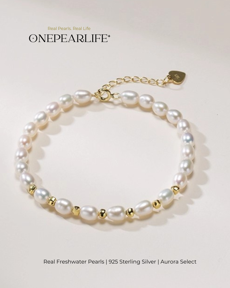 Pavelle – Rice-Shaped Freshwater Pearl Jewelry Set | Necklace & Bracelet (4–5mm, 18K Gold Vermeil)