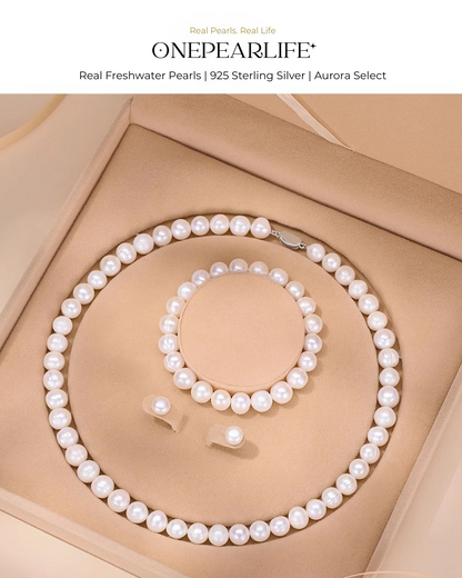 Pavise – AAA Quality Freshwater Pearl 3-Piece Jewelry Set | Necklace, Bracelet & Stud Earrings (6–7.5mm)