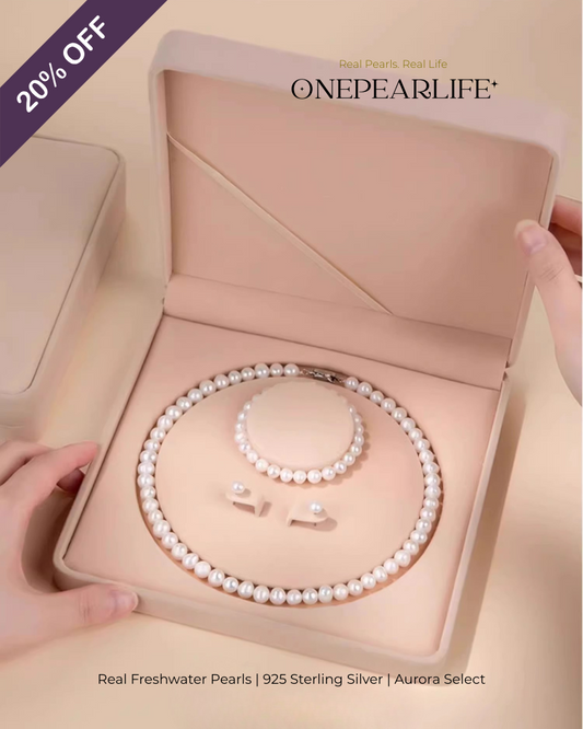 Pavise – AAA Quality Freshwater Pearl 3-Piece Jewelry Set | Necklace, Bracelet & Stud Earrings (6–7.5mm)