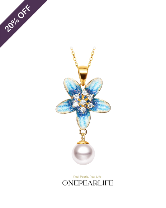 Bloomora – AAA Quality Natural Freshwater Pearl Enamel Blossom Pendant | 7–7.5mm | 18K Gold Vermeil Onepearlife