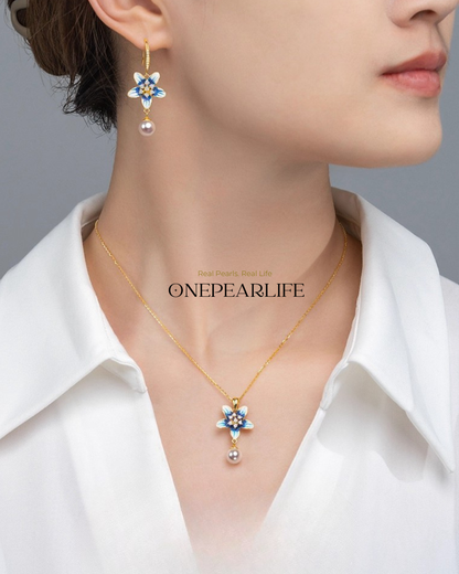 Bloomora – AAA Quality Natural Freshwater Pearl Enamel Blossom Pendant | 7–7.5mm | 18K Gold Vermeil Onepearlife