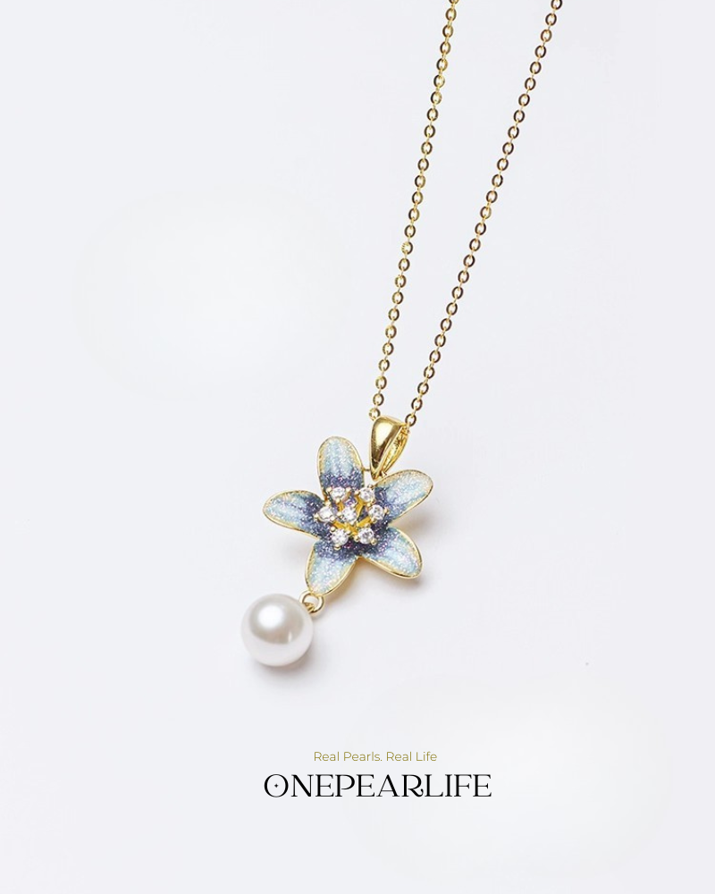 Bloomora – AAA Quality Natural Freshwater Pearl Enamel Blossom Pendant | 7–7.5mm | 18K Gold Vermeil Onepearlife