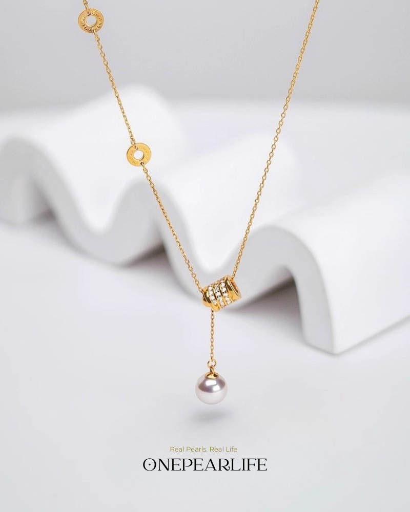 PetiteWaist – AAA Quality Natural Freshwater Pearl Y-Shaped Pendant | 8–8.5mm | 18K Gold Plated Onepearlife