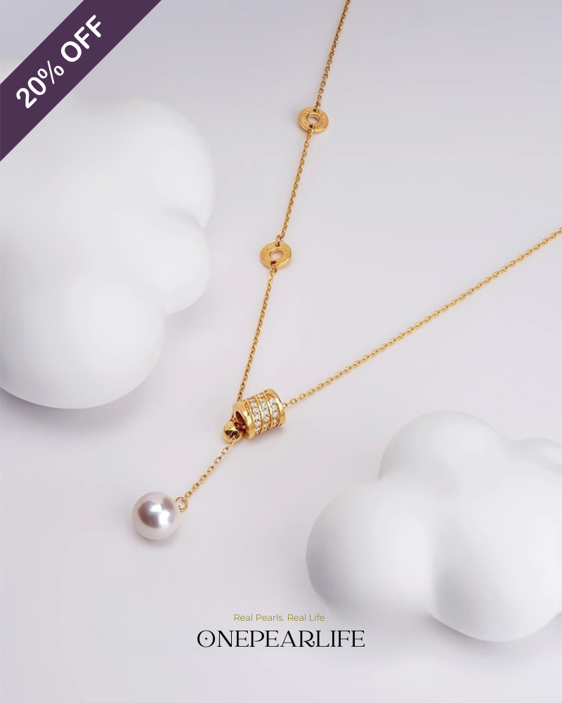 PetiteWaist – AAA Quality Natural Freshwater Pearl Y-Shaped Pendant | 8–8.5mm | 18K Gold Plated Onepearlife