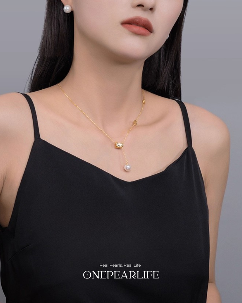 PetiteWaist – AAA Quality Natural Freshwater Pearl Y-Shaped Pendant | 8–8.5mm | 18K Gold Plated Onepearlife