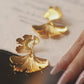 Designed Gold Ginkgo Leaf Earrings