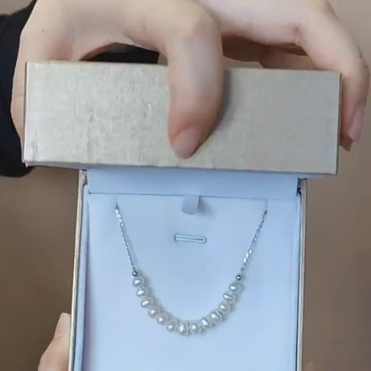 Smilara – AAA Quality White Aurora “Smile” Natural Freshwater Pearl Necklace | 6–6.5mm | 925 Sterling Silver