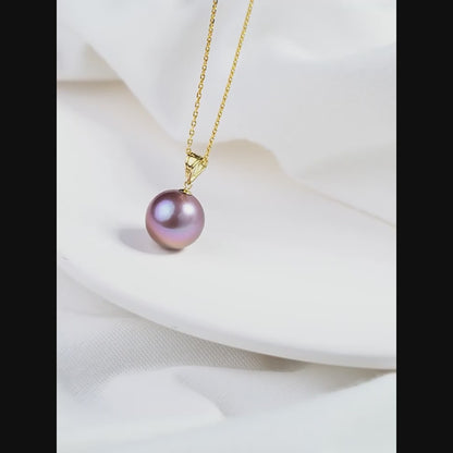 Amethyst – 9–9.5mm Purple Edison Pearl Pendant Necklace in 18K Solid Gold