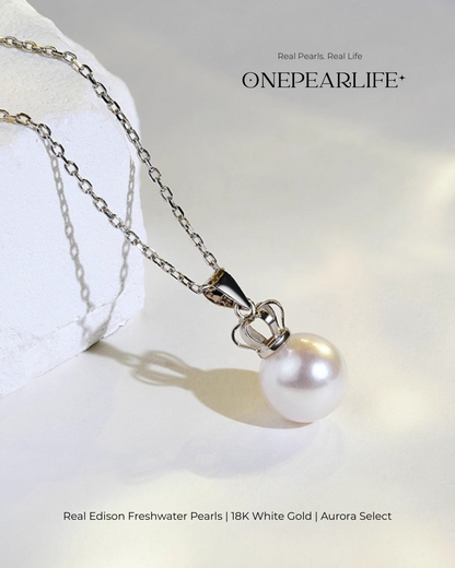 Regalia – AAA+ Natural Edison Pearl Crown Pendant Necklace | 18K White Gold | 9–9.5mm
