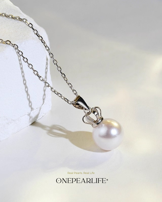 Regalia – AAA+ Quality Natural Edison Pearl Crown Pendant Necklace | 18K White Gold | 9–9.5mm Onepearlife