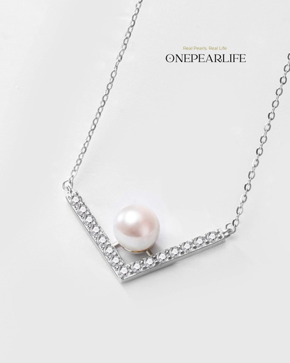 Revelation – AAA Quality Natural Freshwater Pearl V-Shaped Pendant | 7–7.5mm | 925 Sterling Silver Onepearlife