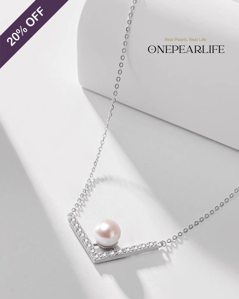 Revelation – AAA Quality Natural Freshwater Pearl V-Shaped Pendant | 7–7.5mm | 925 Sterling Silver Onepearlife