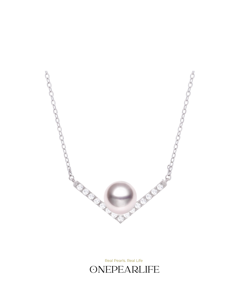 Revelation – AAA Quality Natural Freshwater Pearl V-Shaped Pendant | 7–7.5mm | 925 Sterling Silver Onepearlife