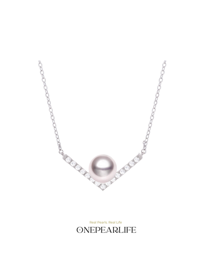 Revelation – AAA Quality Natural Freshwater Pearl V-Shaped Pendant | 7–7.5mm | 925 Sterling Silver Onepearlife