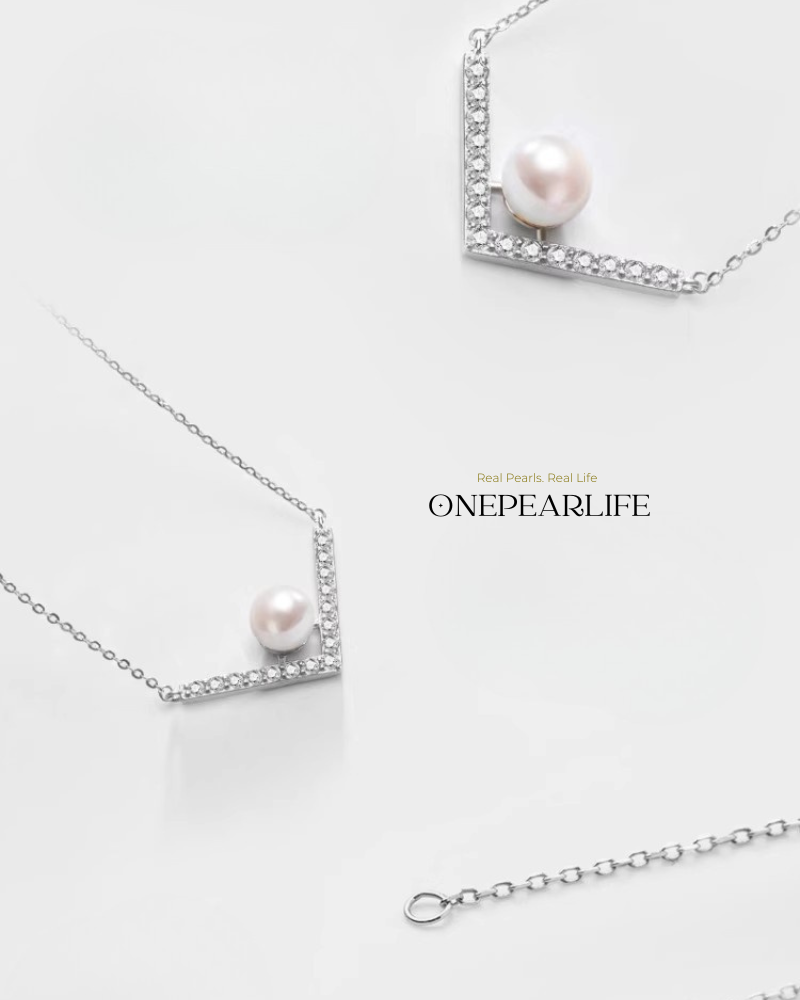 Revelation – AAA Quality Natural Freshwater Pearl V-Shaped Pendant | 7–7.5mm | 925 Sterling Silver Onepearlife