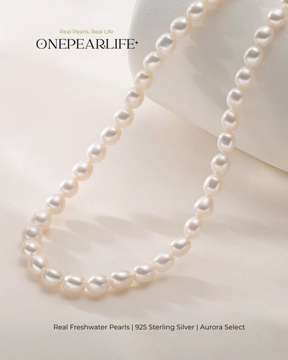 Seraphina – AAA Quality Freshwater Rice-Shaped Pearl Jewelry Three Set (Necklace | Bracelet | Earrings | 7–8mm) | 925 Sterling Silver