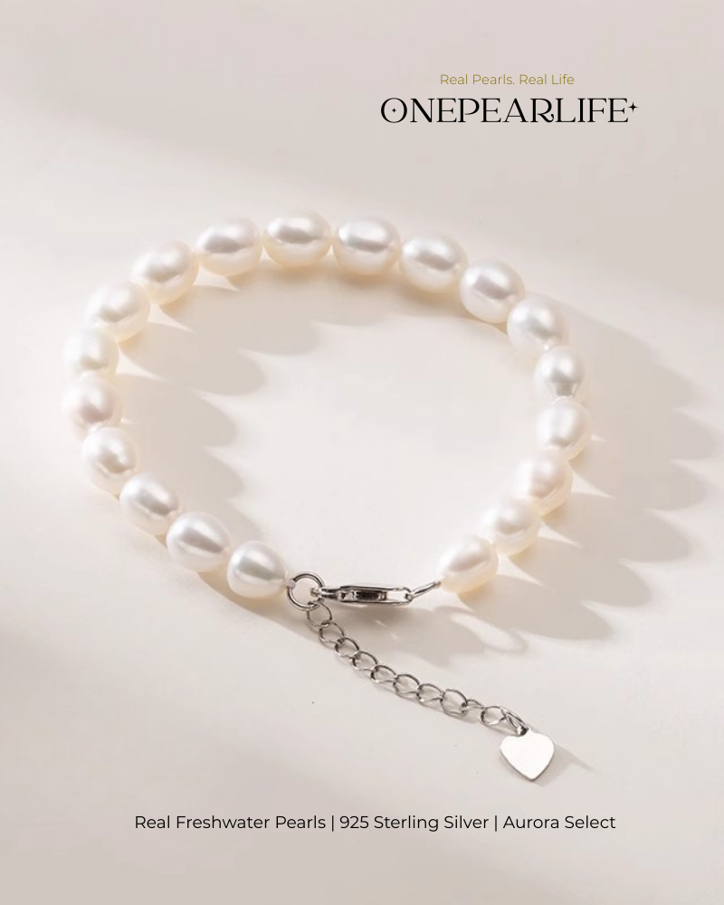 Seraphina – AAA Quality Freshwater Rice-Shaped Pearl Jewelry Three Set (Necklace | Bracelet | Earrings | 7–8mm) | 925 Sterling Silver