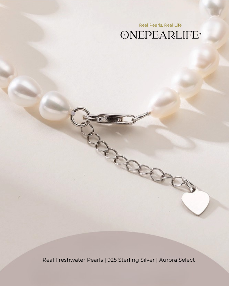 Seraphina – AAA Quality Freshwater Rice-Shaped Pearl Jewelry Three Set (Necklace | Bracelet | Earrings | 7–8mm) | 925 Sterling Silver