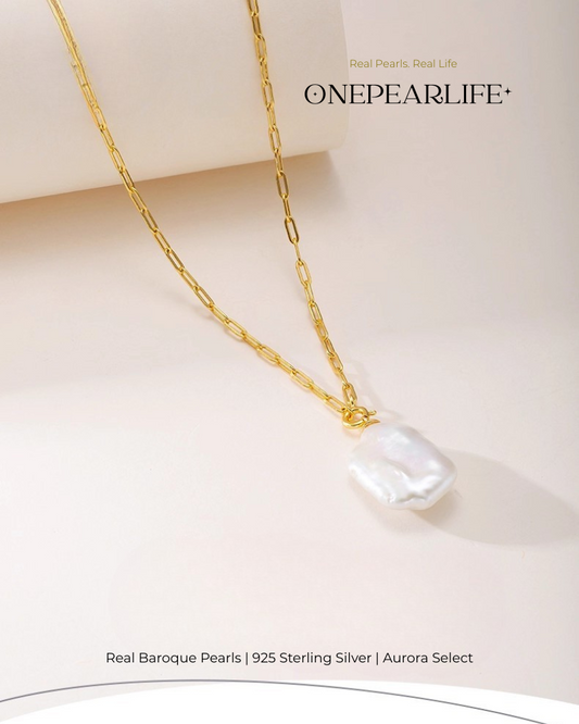 Serene – AAA Quality Natural Baroque Pearl Pendant Necklace | 18K Gold Vermeil | 12×14mm