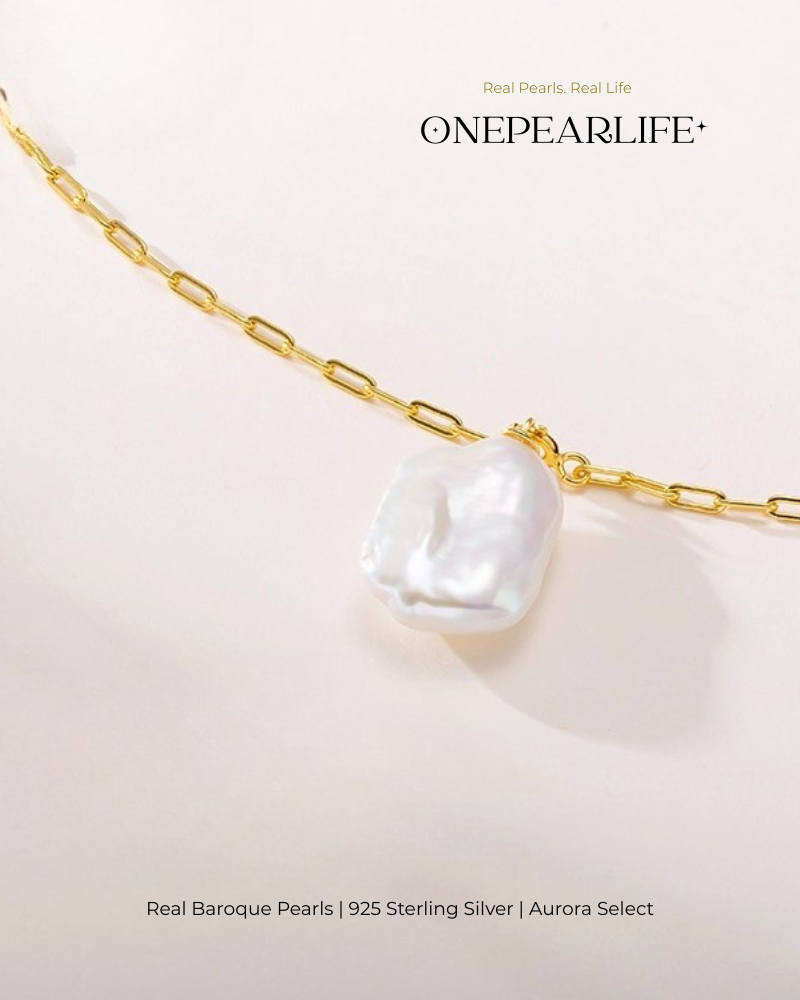 Serene – AAA Quality Natural Baroque Pearl Pendant Necklace | 18K Gold Vermeil | 12×14mm