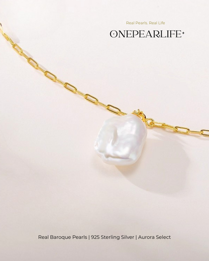 Serene – AAA Quality Natural Baroque Pearl Pendant Necklace | 18K Gold Vermeil | 12×14mm