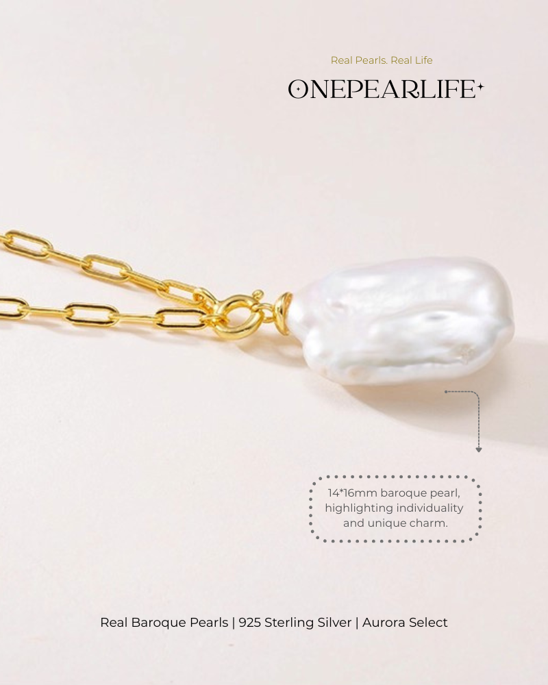 Serene – AAA Quality Natural Baroque Pearl Pendant Necklace | 18K Gold Vermeil | 12×14mm