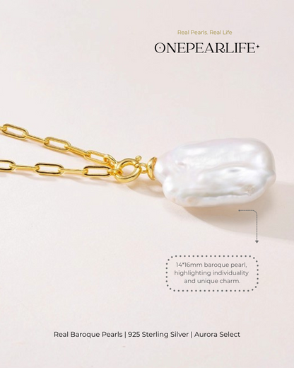 Serene – AAA Quality Natural Baroque Pearl Pendant Necklace | 18K Gold Vermeil | 12×14mm