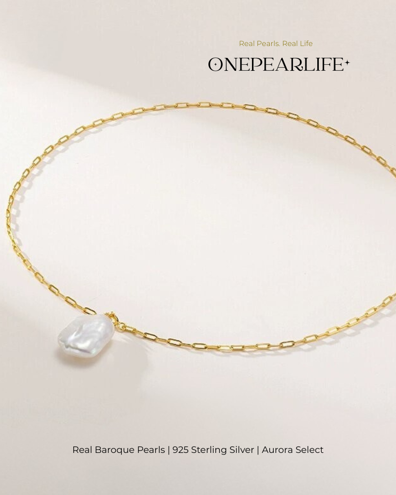 Serene – AAA Quality Natural Baroque Pearl Pendant Necklace | 18K Gold Vermeil | 12×14mm