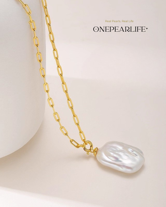 Serene – AAA Quality Natural Baroque Pearl Pendant Necklace | 18K Gold Vermeil | 12×14mm Onepearlife