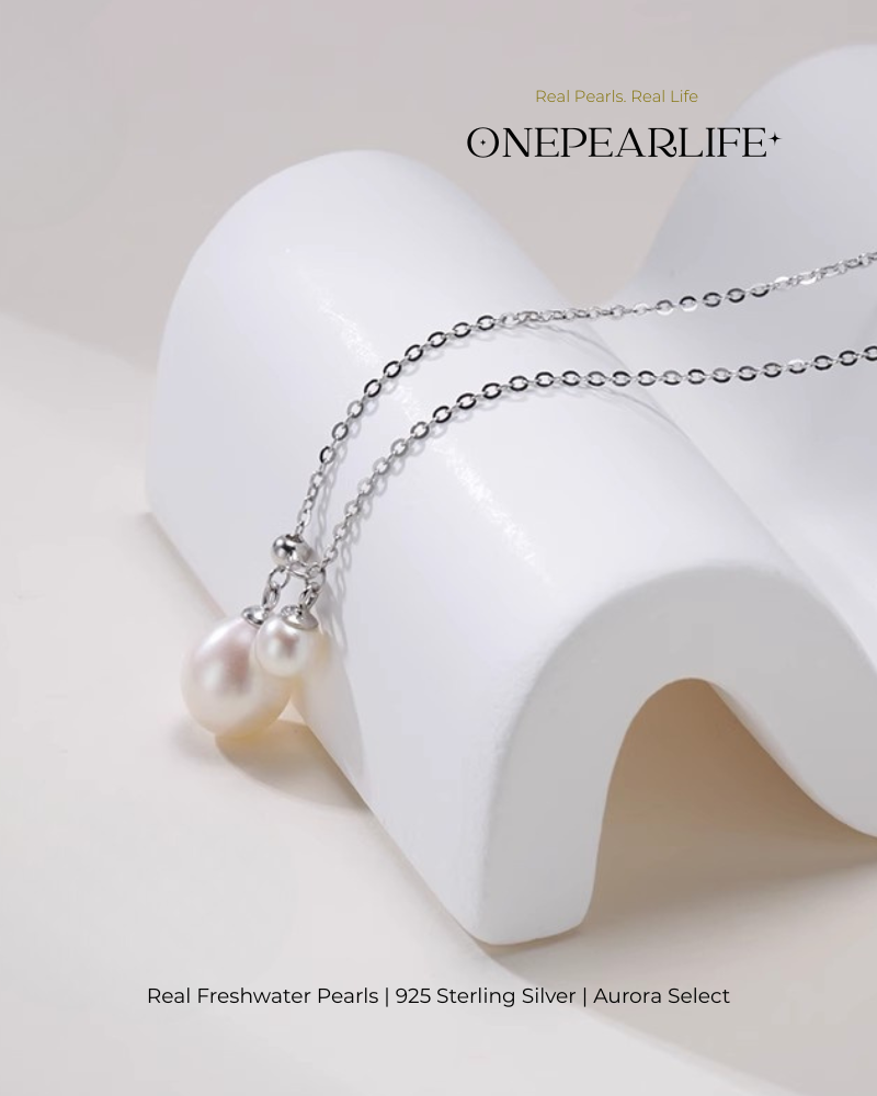 Serina – AAA Quality Double Freshwater Pearl Adjustable Pendant Necklace | 4–9.5mm | 925 Sterling Silver