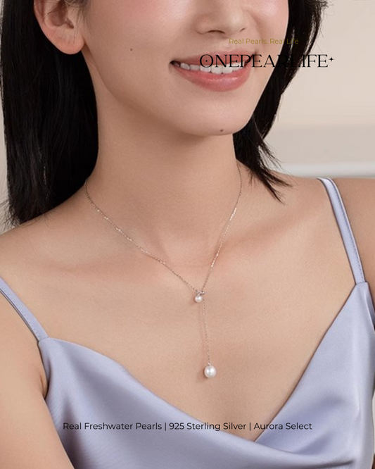 Serina – AAA Quality Double Freshwater Pearl Adjustable Pendant Necklace | 4–9.5mm | 925 Sterling Silver