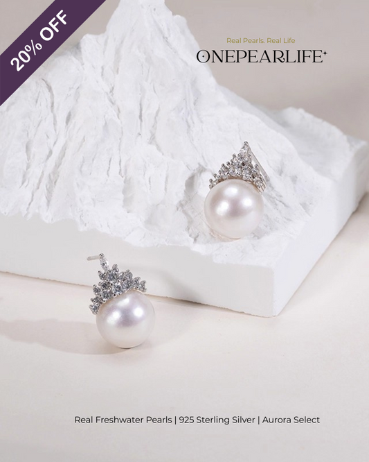 Shira – AAA Quality Natural Freshwater White Shimmer Pearl Earrings | 9–9.5mm | 925 Sterling Silver