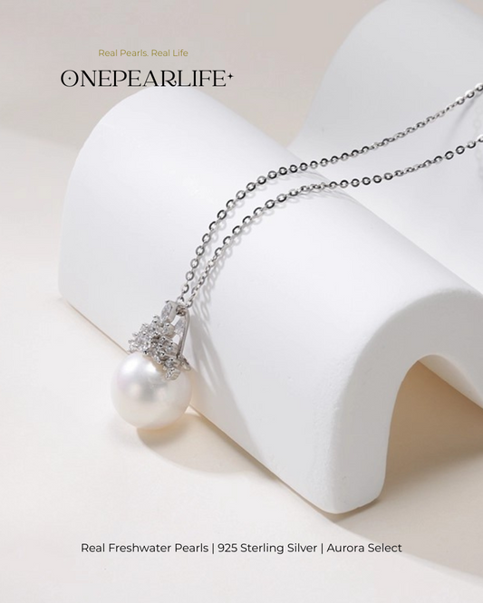 Shira – AAA Quality Natural Freshwater White Shimmer Pearl Pendant | 9–9.5mm | 925 Sterling Silver
