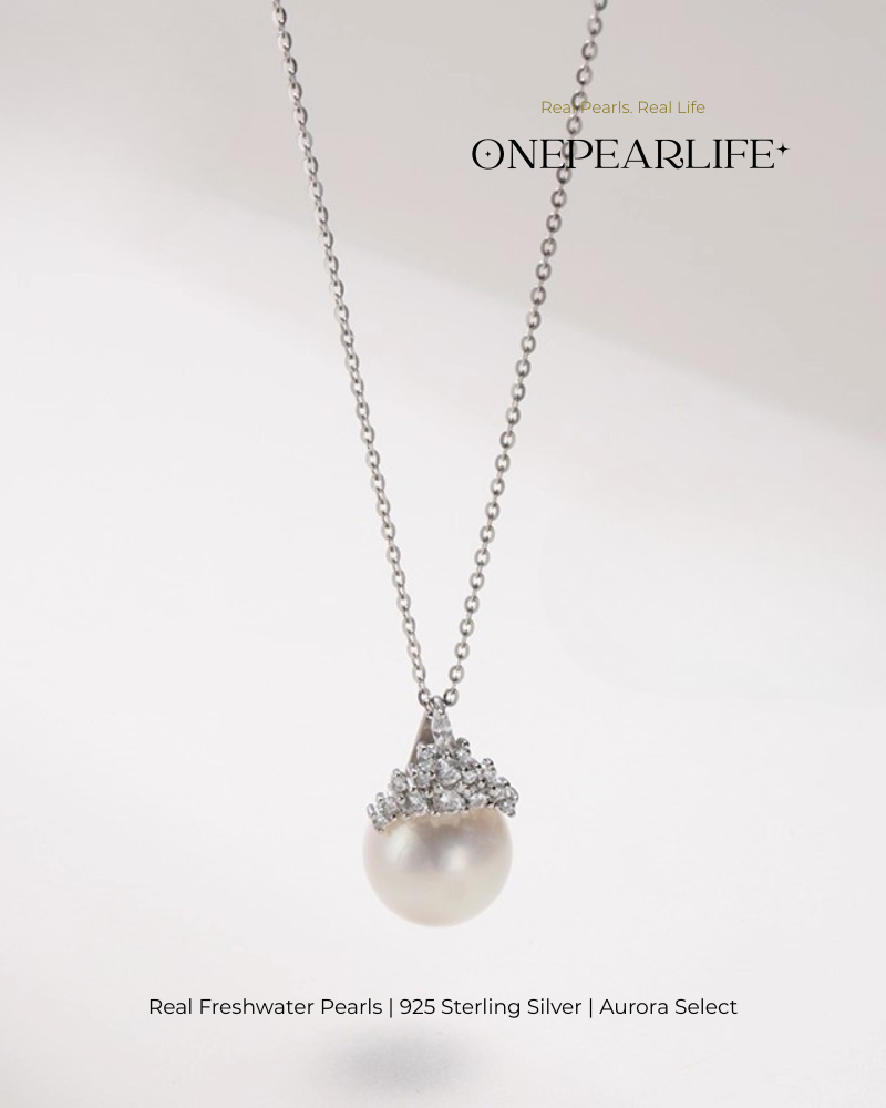 Shira – AAA Quality Natural Freshwater White Shimmer Pearl Pendant | 9–9.5mm | 925 Sterling Silver