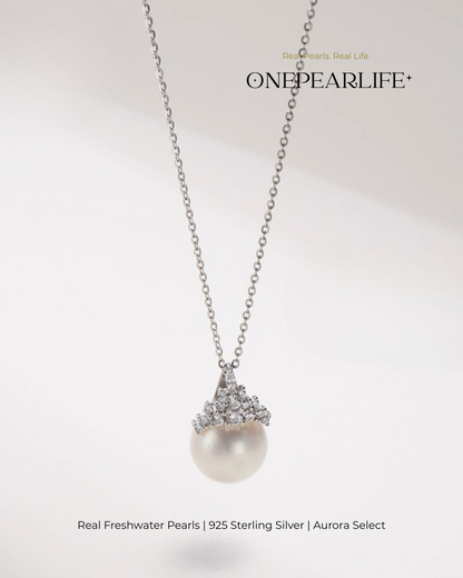 Shira – AAA Quality Natural Freshwater White Shimmer Pearl Pendant | 9–9.5mm | 925 Sterling Silver