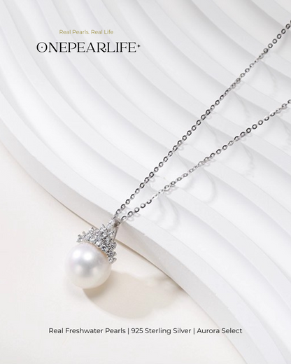 Shira – AAA Quality Natural Freshwater White Shimmer Pearl Pendant | 9–9.5mm | 925 Sterling Silver