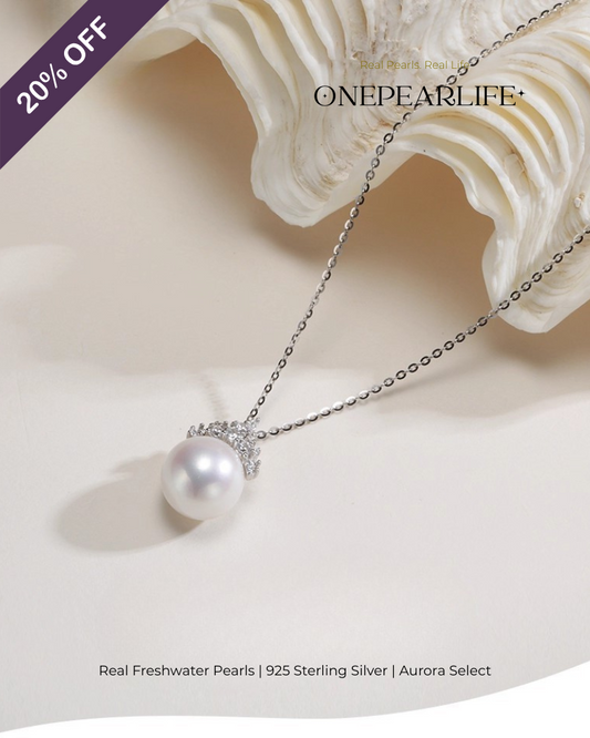 Shira – AAA Quality Natural Freshwater White Shimmer Pearl Pendant | 9–9.5mm | 925 Sterling Silver