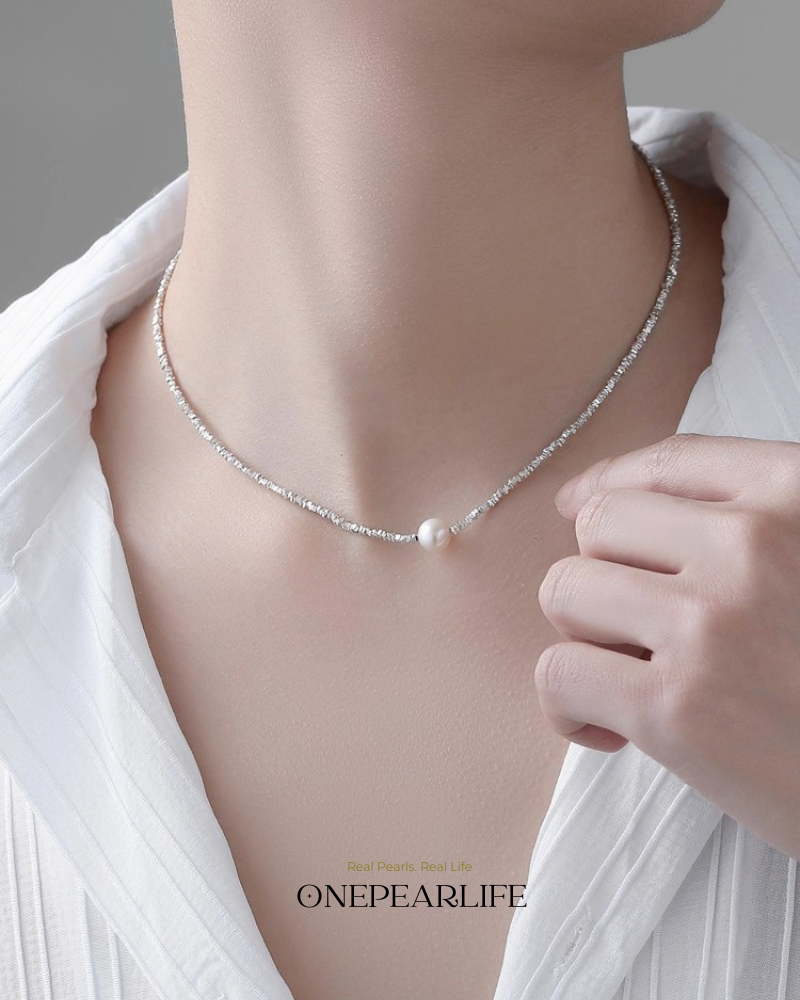 SilverShards – AAA Quality Natural Freshwater Pearl Choker | 7–7.5mm | 925 Sterling Silver Onepearlife