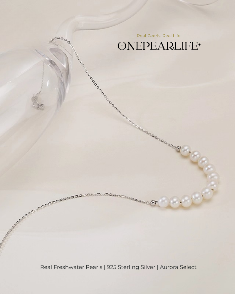 Smilara – AAA Quality White Aurora “Smile” Natural Freshwater Pearl Necklace | 6–6.5mm | 925 Sterling Silver