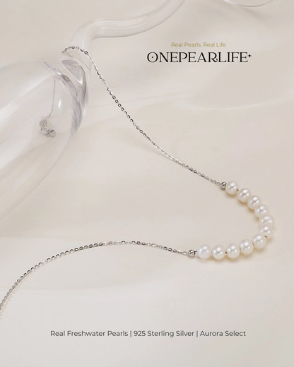 Smilara – AAA Quality White Aurora “Smile” Natural Freshwater Pearl Necklace | 6–6.5mm | 925 Sterling Silver