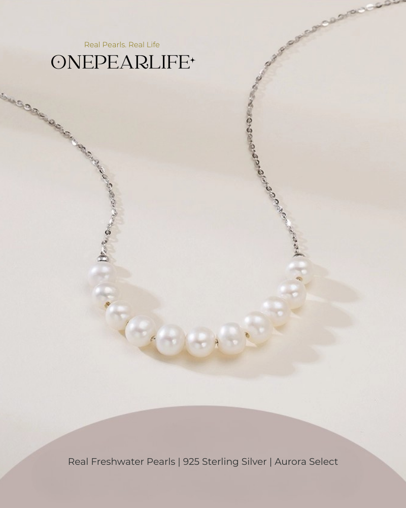 Smilara – AAA Quality White Aurora “Smile” Natural Freshwater Pearl Necklace | 6–6.5mm | 925 Sterling Silver
