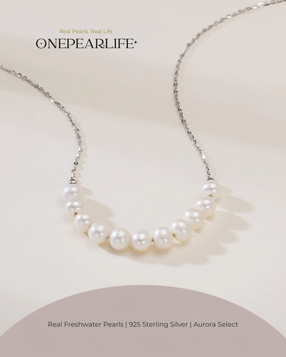Smilara – AAA Quality White Aurora “Smile” Natural Freshwater Pearl Necklace | 6–6.5mm | 925 Sterling Silver