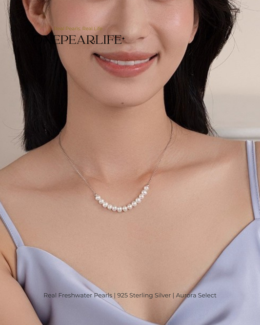 Smilara – AAA Quality White Aurora “Smile” Natural Freshwater Pearl Necklace | 6–6.5mm | 925 Sterling Silver